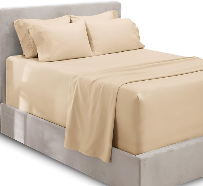 Hearth & Harbor Extra Deep Pocket Sheets - Fits Mattress 18-24 Inches Deep - Extra Deep Pocket California King Size - 6 Piece Cal King Sheets - Cal King, Cream