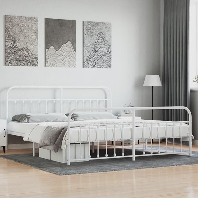 Bed Frame White Steel Bed Frame headboard for Bedroom 79x79 in Rectangular