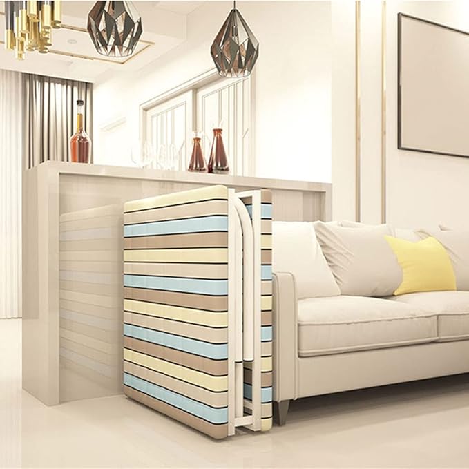 Comfort Bed Folding Single Bed Striped Mattress Carbon Steel Frame Easy to Fold/No Installation/Storage Does Not Take Up Space/Can Bear 400kg Temporary Extra Bed 4 Size (188x120x63cm)