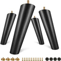 FoDau770 Black Rubber Wood Furniture Legs 7 Inches, Slant Tapered Wood Feet Mid Century Sofa Legs Set of 4, 5/16" UNC Furniture Feet Replacement Parts for Cabinet Couch Dresser Chair Ottoman Table