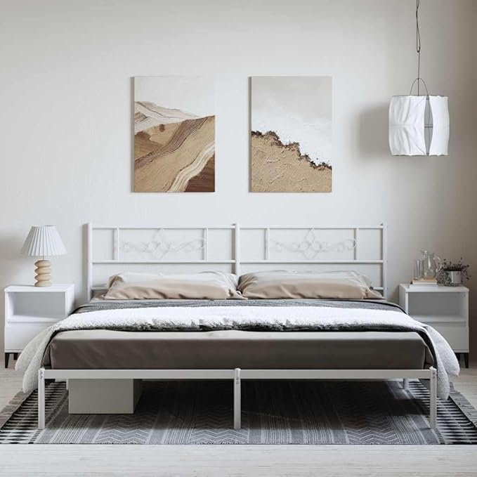 Modern White Metal Bed Frame with Sturdy Powder-Coated Steel Construction for Full Mattress Support up to 661 lbs Capacity, Compact Space-Saving Design and Easy Assembly