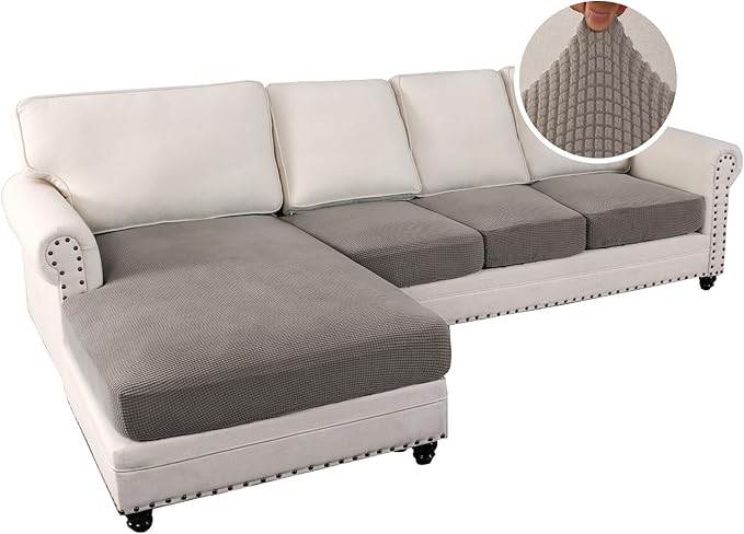 H.VERSAILTEX Sectional Couch Covers 4 Pieces Sofa Seat Cushion Covers L Shape Separate Cushion Couch Chaise Cover for Both Left/Right Sectional Couch (Seat Only: 1 Chaise + 3 Sofa, Taupe)