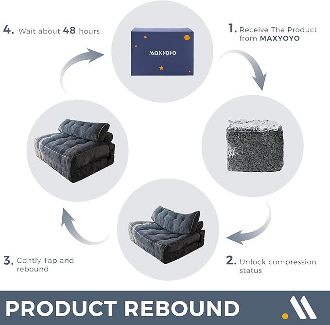 MAXYOYO Folding Sofa Bed, Convertible Sleeper Chair with Pilow Foldable Mattress with Back Support, Portable Fold Out Chair Bed Comfy Floor Sofa Lounge for Living Room Bedroom, Dark Grey, Double