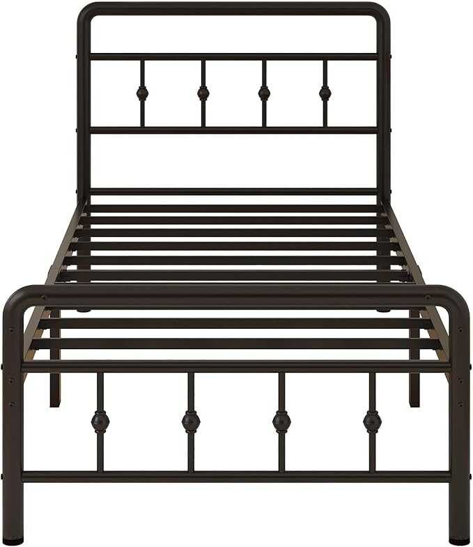 Richwanone 14 inch Twin Bed Frame with Headboard and Footboard, Heavy Duty Metal Bed Frame Victorian Style, No Box Spring Needed, Easy Assembly, Black