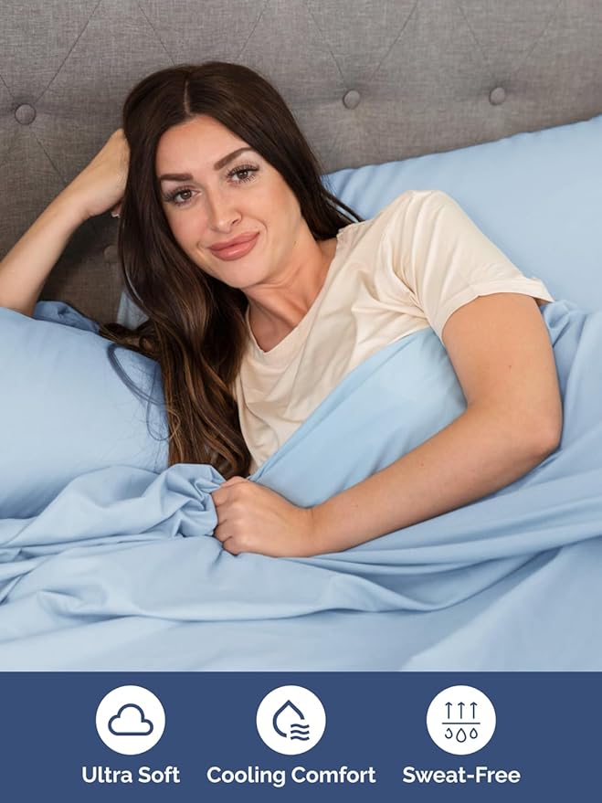 Extra Deep Twin XL Sheet Set - 4 Piece Breathable and Cooling Sheets - Hotel Luxury Bedding for Women, Men, Kids & Teens - Easy & Secure Fit - Soft and Wrinkle Free - Extra Deep Pockets - Light Blue
