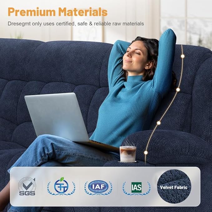 Recliner Sofa with Storage Console, Flip Middle Backrest Design 3-Seater Reclining Sofa with Storage Drawer, USB Ports & Cup Holders, Manual Couch for Living Room (Blue, 3 Seater + Console)