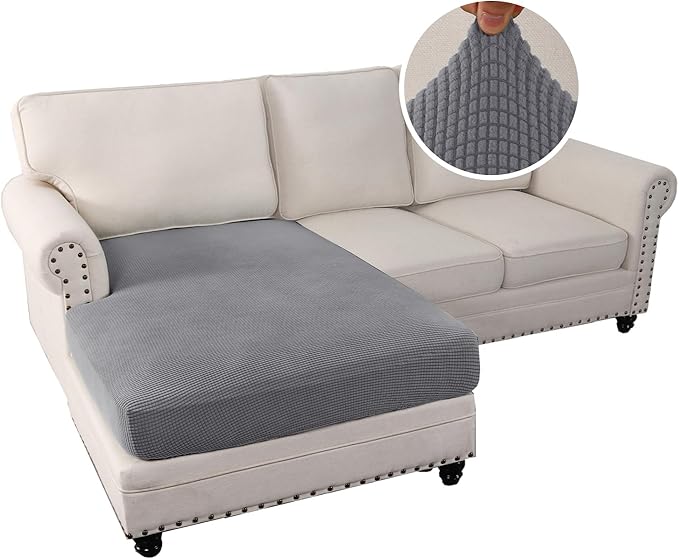 H.VERSAILTEX Sectional Couch Covers 1 Piece Chaise Slipcover L Shape Separate Cushion Couch Cover for Both Left/Right Sectional Couch (Seat Only: 1 Chaises, Dove)