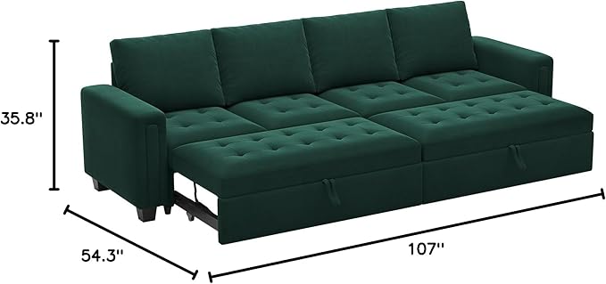 Belffin Modular Sectional Sleeper Sofa with Pull Out Bed Convertible Velvet Sleeper Sofa with Storage Sectional Couches for Living Room Green