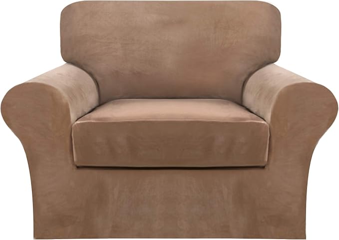 FantasDecor 2 Piece Chair Sofa Covers Velvet for Living Room Slipcovers with Individual Cushion Elastic Furniture Protector for Pets, Machine Washable (Armchair, Luggage)