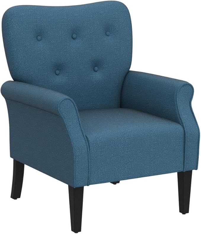 Yaheetech Modern Armchair, Mid Century Accent Chair with Sturdy Wood Legs and High Back for Small Space, Upholstered Fabric Sofa Club Chair for Living Room/Bedroom/Office, Set of 2, Navy Blue