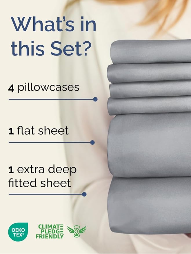 Extra Deep Cal King Sheet Set - 6 Piece Breathable and Cooling Sheets - Hotel Luxury Bedding for Women, Men, Kids & Teens - Easy & Secure Fit - Soft and Wrinkle Free - Extra Deep Pockets - Steel Blue
