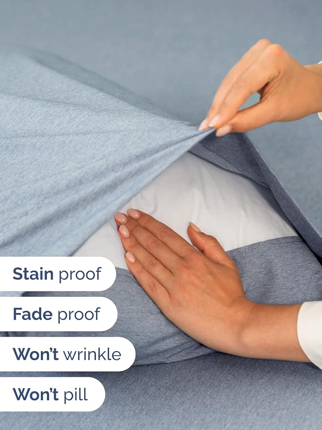 Extra Deep Cal King Sheet Set - 6 Piece Breathable and Cooling Sheets - Hotel Luxury Bedding for Women, Men, Kids & Teens - Easy Secure Fit - Soft & Wrinkle Free - Extra Deep Pockets - Heathered Blue