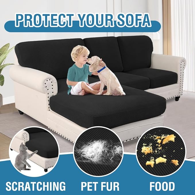 H.VERSAILTEX 2025 New Sectional Couch Covers 6 Pieces Stretch Sofa Covers for Sectional Sofa Set Separate L Shaped Couch Cover for Both Left/Right Couch (Seat and Back: 1 Chaise + 2 Sofa, Black)