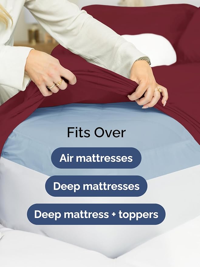 Extra Deep Queen Sheet Set - 6 Piece Breathable and Cooling Sheets - Hotel Luxury Bedding for Women, Men, Kids & Teens - Easy Secure Fit - Soft, Wrinkle Free and Comfy - Extra Deep Pockets - Burgundy