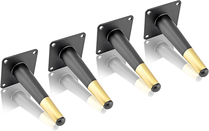 4pcs 6 Inch Furniture Legs, Straight Conical Metal Legs Matte Black Gold Mid-Century Style Furniture Feet for Sofa Cabinet Table Chair Cupboard Couch Ottoman Home DIY Projects