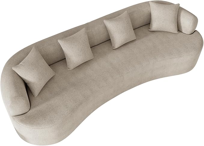 107" Curved Sofa for Living Room, Modern Chenille Cloud Couch Sofa, Luxury Plush Extra Deep 4-Seater Oversized Boucle Couch for Small Spaces, Apartment‌, No Assembly Required, Light Brown