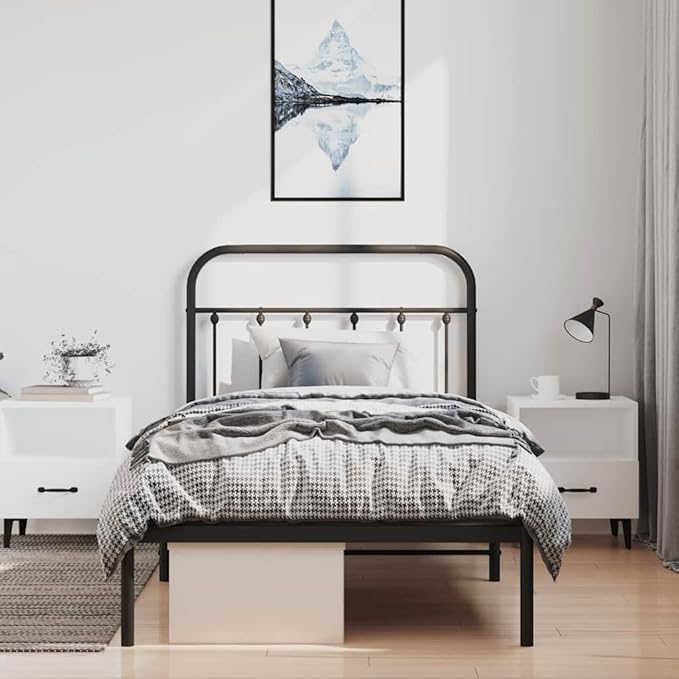 Bed Frame Black Powder-Coated Steel headboard Bed Frame for Bedroom 39.4x78.7 in