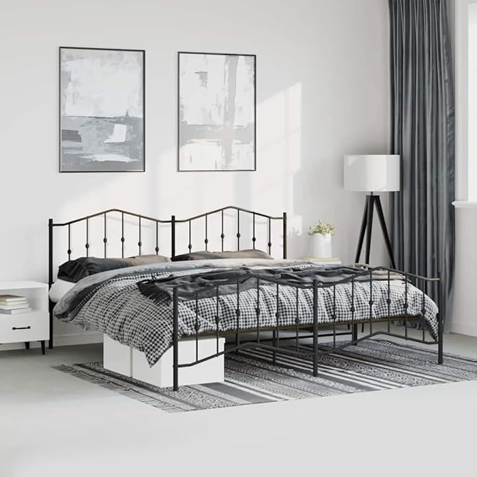 Modern Double Bed Frame with Sturdy Powder-Coated Steel, Spacious 72x84 Inch Design for Comfortable Sleep and Easy Assembly, Black Finish for Contemporary Bedroom Decor
