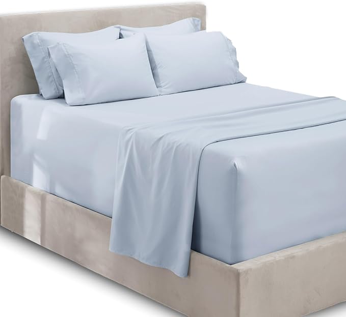 Hearth & Harbor Extra Deep Pocket Sheets - Fits Mattress 18-24 Inches Deep - Extra Deep Pocket Twin Sheets Sets - 4 Piece Twin Size - Ice Blue