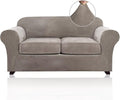 PrinceDeco Velvet Couch Cover Loveseat Covers for 2 Cushion Couch 3 Piece Sofa Covers for Dogs Washable Loveseat Covers Width Up to 72 Inch No Slip Stretch Sofa Slipcover(Medium, Taupe)