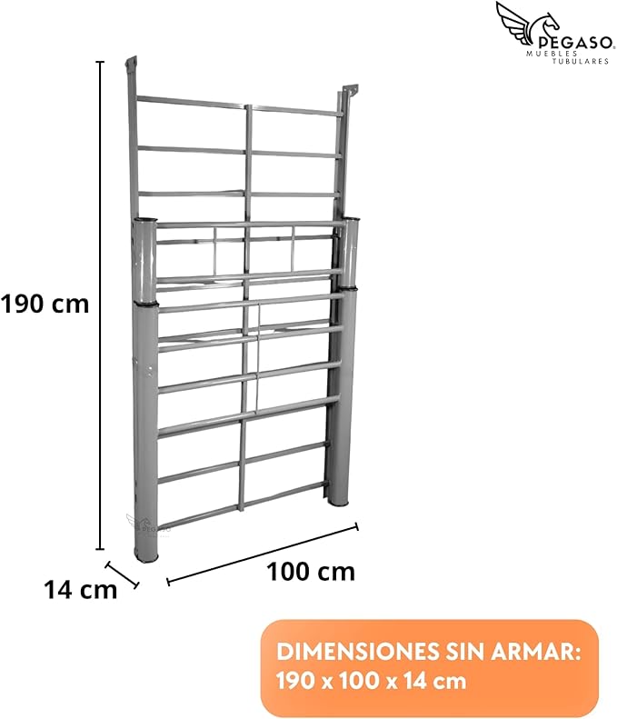 PEGASO Single Bed, Metal Frame, 190 x 100 x 100 cm, Grey, Durable