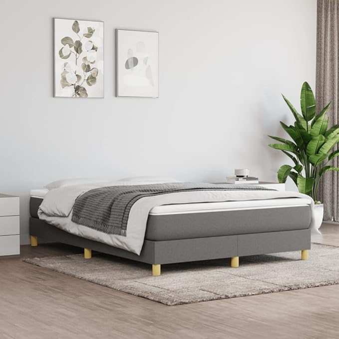 Bed Frame Dark Gray Fabric (100% Polyester), Plywood, Engineered Wood Furniture Double Bed for Apartment Bedroom