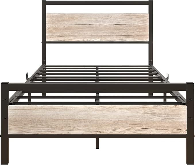 BOFENG Twin Bed Frame with Wood Headboard Farmhouse Bed,Heavy Duty Metal Platform Bed Frames No Box Spring Needed,Firm Mattress Foundation Steel Slat Support Easy Assembly(Natural Oak)
