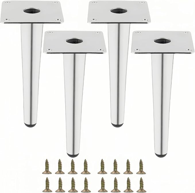 Silver Metal Furniture Legs Heavy Duty Straight Furniture Feet DIY Modern Replacement Legs for Cabinet Sofa Couch Chair-Set of 4 (Silver, 8")