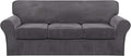 FantasDecor 4 Piece Sofa Velvet Couch Covers for 3 Cushion Stretch Slipcover with Individual Seat Cushion Elastic Furniture Protector for Pets, Machine Washable (Sofa, Gray)