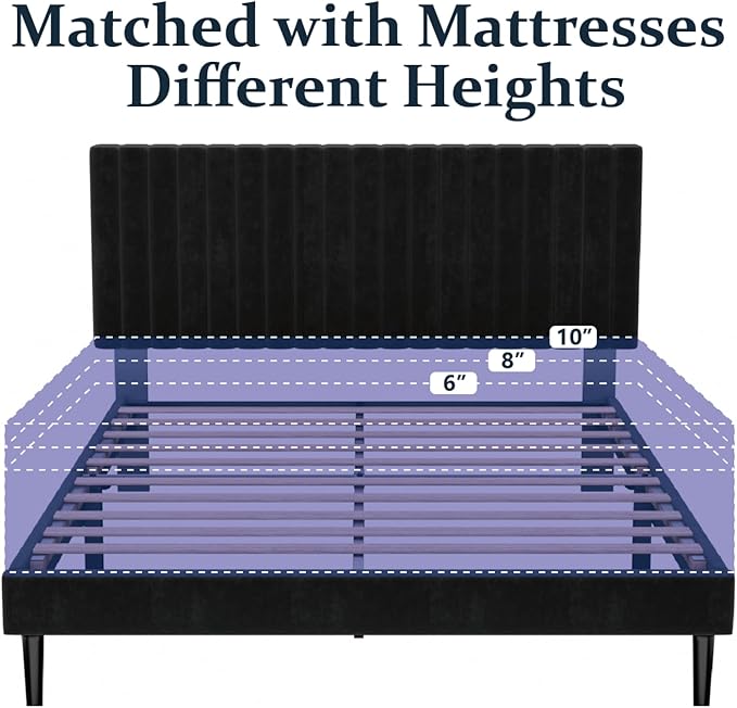 HAOARA Full Size Platform Bed Frame with Velvet Upholstered Headboard, Full Bed Frame with Strong Wood Slats, Mattress Foundation, Box Spring Optional, Easy Assembly, Black | Velvet Upholstered, Strong Wood Slats, Mattress Foundation, Box Spring Option...