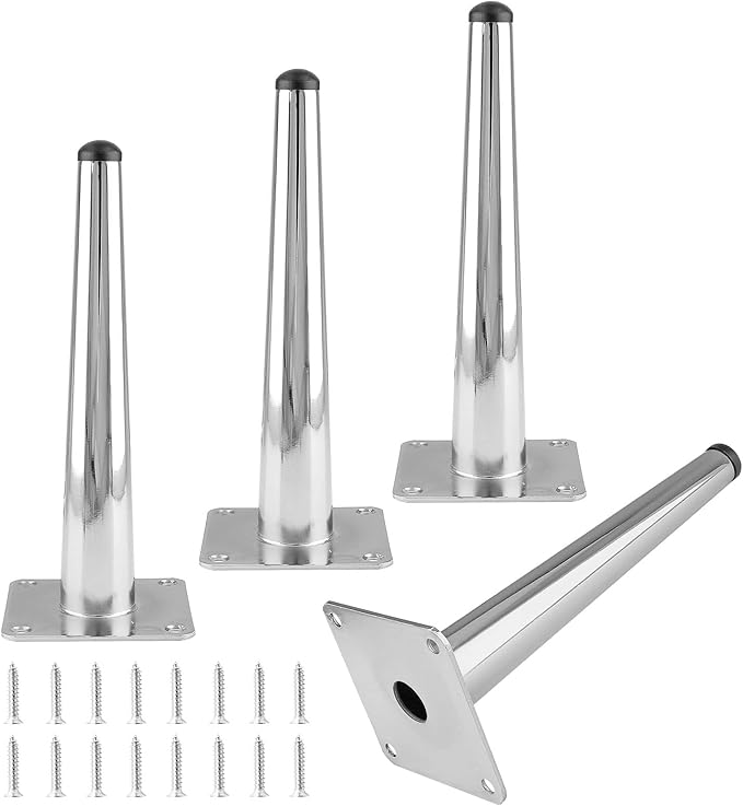 4pcs 8 Inch Furniture Legs, Straight Conical Metal Legs Chrome Mid-Century Style Furniture Feet for Sofa Cabinet Table Chair Cupboard Couch Ottoman Home DIY Projects