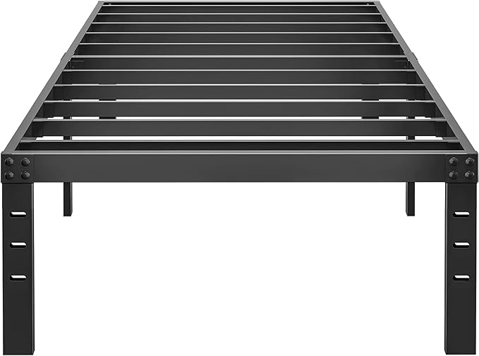HOBINCHE 14 Inch Metal Twin Bed Frame No Box Spring Needed - Easy Assembly Heavy Duty Noise Free Narrow Bedframes - Single Black Basic Non Squeak Steel Slats Platform with Storage