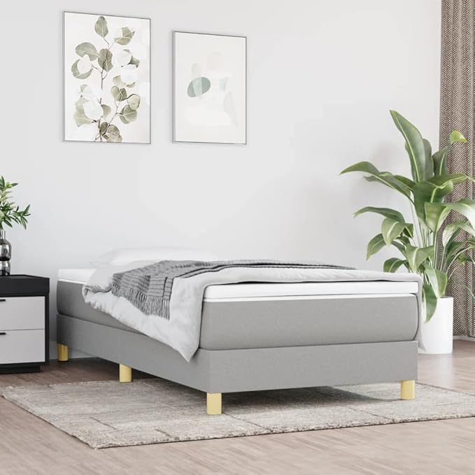 Bed Frame Light Gray Polyester, Plywood, Engineered Wood Twin XL Furniture Bed