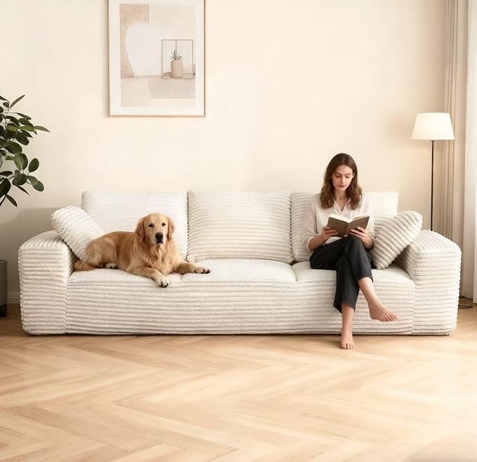 104.3“ Modular Sectional Cloud Couch, Boneless Couches for Living Room, 3 Seater Modern Lounge Couch, No Assembly Required, Cream
