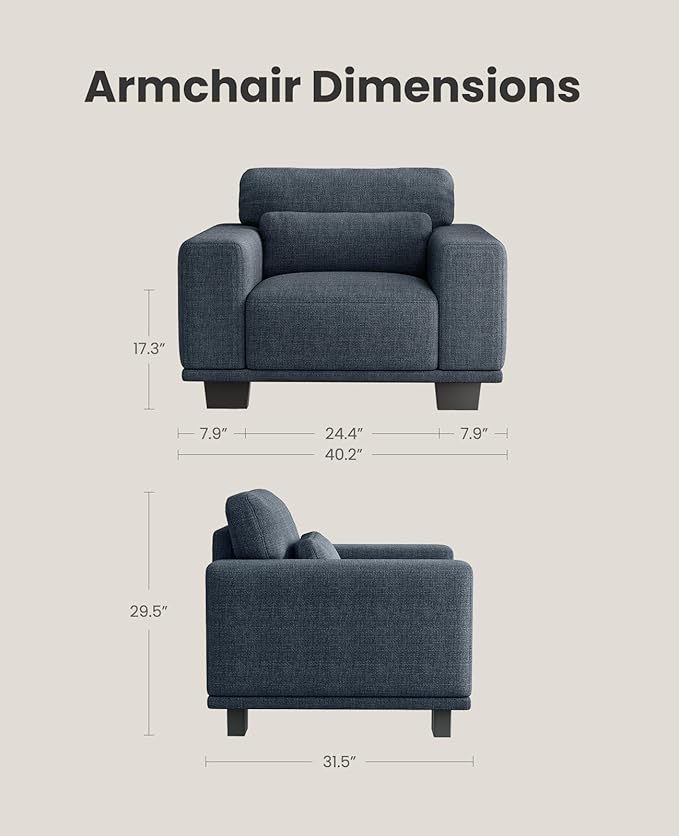 Amada 40" Oversized Accent Sofa Chair, Modern Armchair with Deep Seat, Comfy Upholstered Large Reading Chair with Removable Washable Covers for Living Room & Bedroom Office, Blue