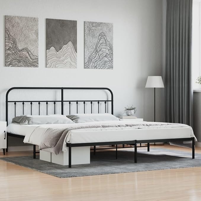 Bed Frame Black Powder-Coated Steel Double Industrial Bed Frame headboard Bedroom Furniture for Bedroom