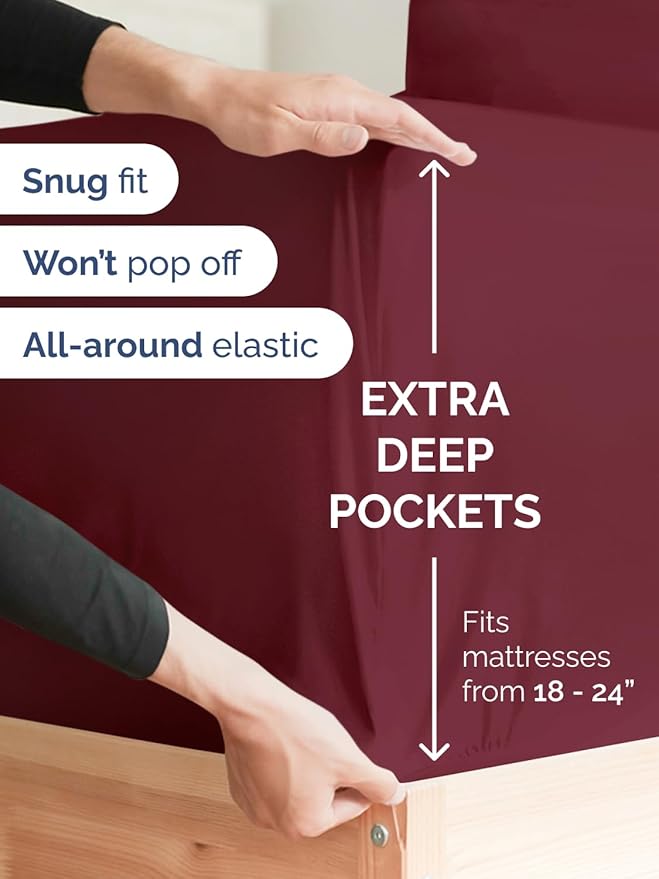 Extra Deep Cal King Sheet Set - 6 Piece Breathable and Cooling Sheets - Hotel Luxury Bedding for Women, Men, Kids & Teens - Easy & Secure Fit - Soft and Wrinkle Free - Extra Deep Pockets - Burgundy