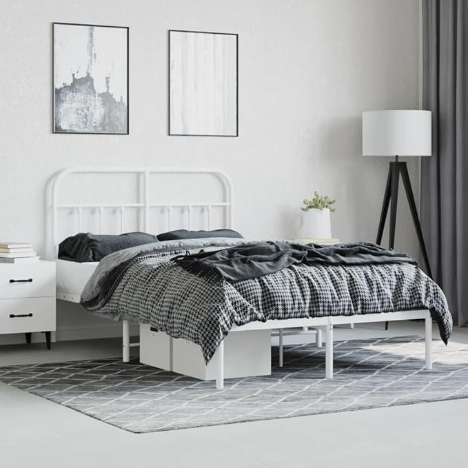 Bed Frame White Powder-Coated Steel Double Bed Frame headboard Bedroom Furniture for Living Room