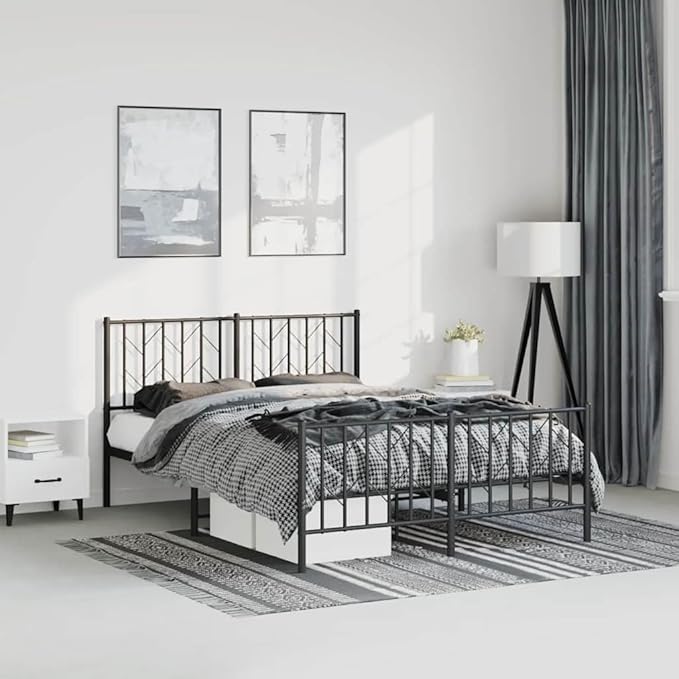 Bed Frame Black Powder-Coated Steel King Size Bed Frame Classic for Bedroom