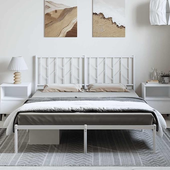 Bed Frame White Steel Double Bed Frame Rectangular Frame for Bedroom