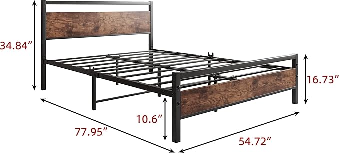BOFENG Full Size Bed Frame with Wood Headboard,Heavy Duty Platform Bed Frame Full with Storage No Box Spring Needed,Reinforced Steel Slats Support,Mattress Foundation,Rustic Brown