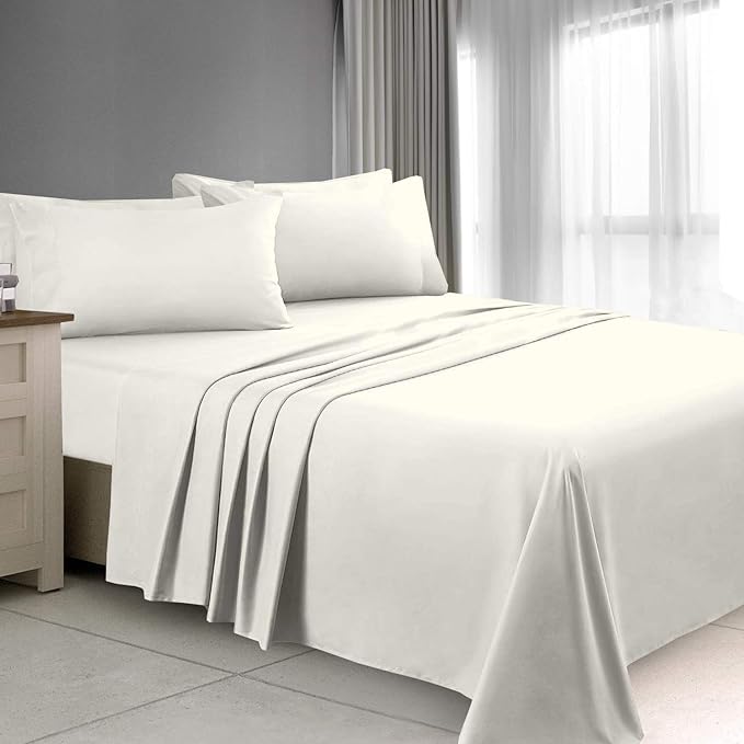 Ready To Rest King/California King Waterbed Sheets, 4 Piece Attached Sheet Set, Fits 15 Inch Deep Mattress, Brushed Microfiber, Ultra Soft and Lightweight (Ivory)