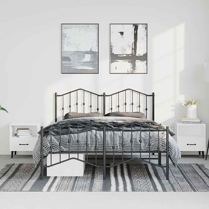 Traditional King Size Metal Bed Frame with Classic Black Powder-Coated Finish, Durable Steel Construction for Stable Support, Fits Standard King Mattress, Easy