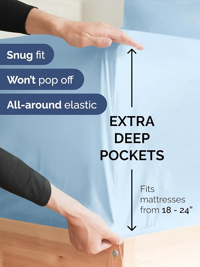 Extra Deep Twin XL Sheet Set - 4 Piece Breathable and Cooling Sheets - Hotel Luxury Bedding for Women, Men, Kids & Teens - Easy & Secure Fit - Soft and Wrinkle Free - Extra Deep Pockets - Light Blue