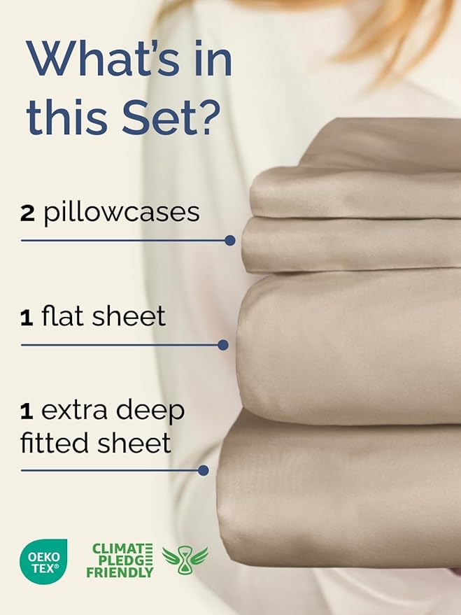 Extra Deep Twin Sheet Set - 4 Piece Breathable and Cooling Sheets - Hotel Luxury Bedding for Women, Men, Kids & Teens - Easy & Secure Fit - Soft, Wrinkle Free and Comfy - Extra Deep Pockets - Cream