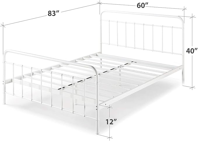 Zinus Florence Full Panel Metal Platform Bed Frame, Mattress Foundation, No Box Spring Needed, Easy Assembly, White, Queen