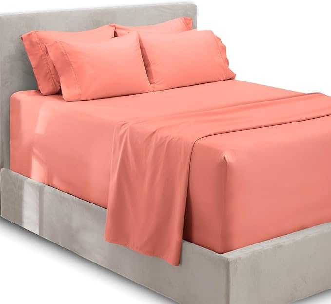 Hearth & Harbor Extra Deep Pocket Queen Sheets Sets - Fits Mattress 18-24 Inches Deep - Extra Deep Pocket Sheets - 6 Piece Queen Size - Misty Rose