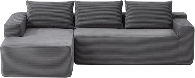 97" Cloud Sectional Couch,Modern Modular Sectional Sofa with Deep Seat,Corduroy Boneless Couches with L-Shape Chaise for Living Room Bedroom,No Assembly Required (Grey, 97" Left Facing Chaise)