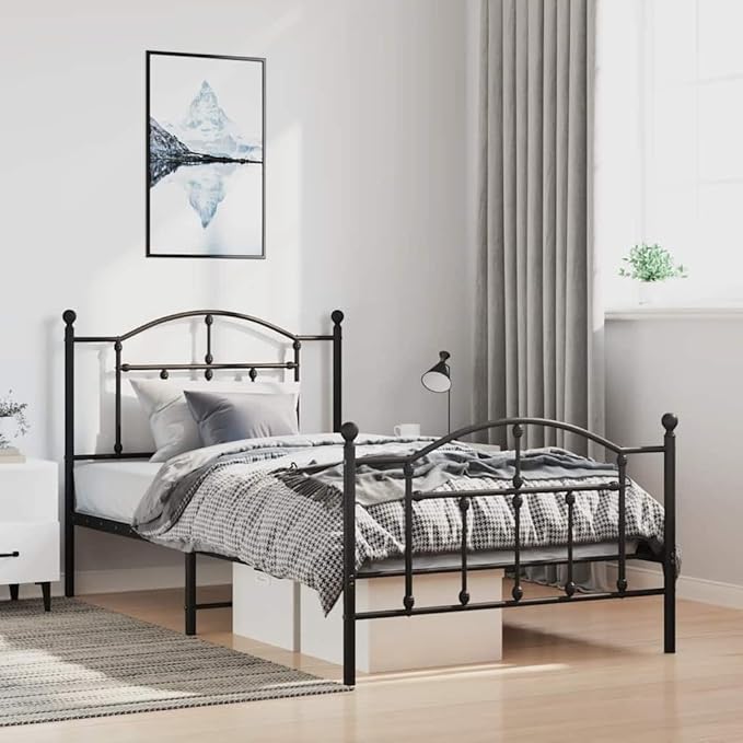 Bed Frame Black Powder-Coated Steel Twin Bed Frame Rectangular Bedroom Furniture Bedroom Decor for bedrooms