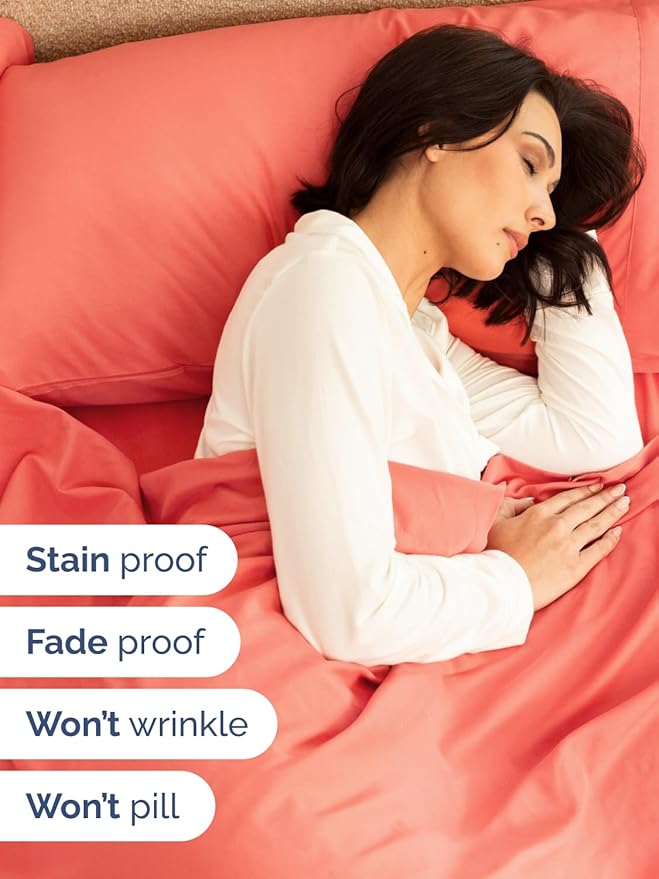 Extra Deep Split King Sheet Set - 7 Piece Breathable and Cooling Sheets - Hotel Luxury Bedding for Women, Men, Kids & Teens - Easy Secure Fit - Soft, Wrinkle Free & Comfy - Extra Deep Pockets - Coral